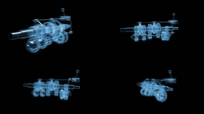 透视全息汽车变速器齿轮动画通道素材