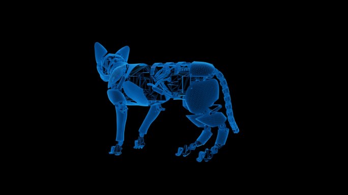 蓝色科技线条机械猫透明通道素材