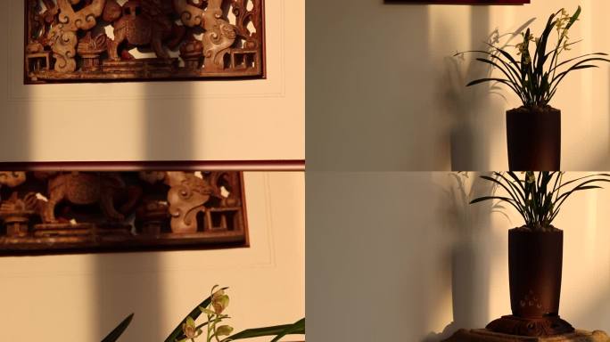 兰花传统木雕艺术软装唯美光影