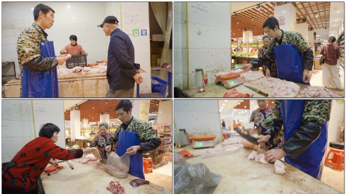 生活菜市场卖猪肉鱼