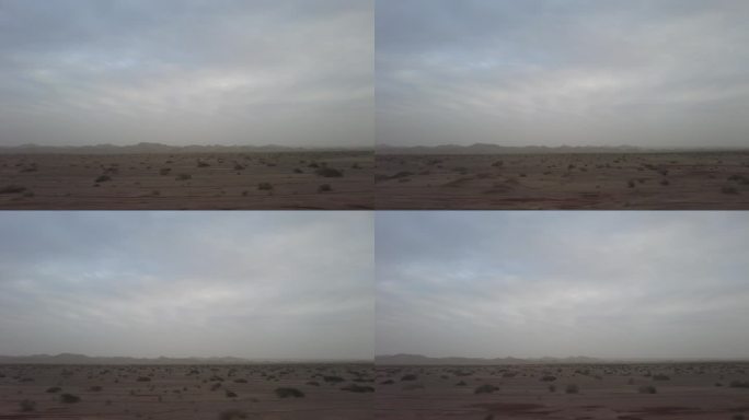 车窗外大漠戈壁沙尘暴