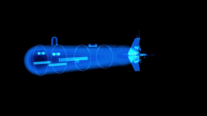 蓝色全息投影科技鱼雷素材带通道