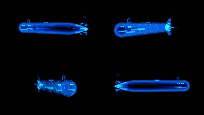 蓝色全息投影科技鱼雷素材带通道