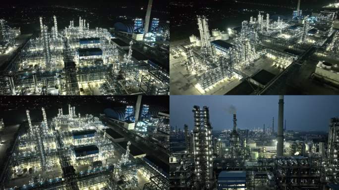 传统工业化工厂夜景航拍