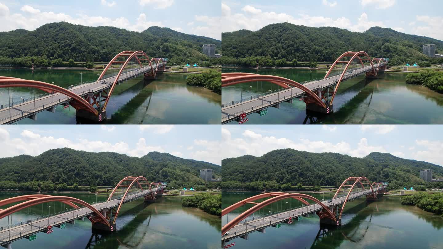 航拍杭州建德新安江彩虹桥