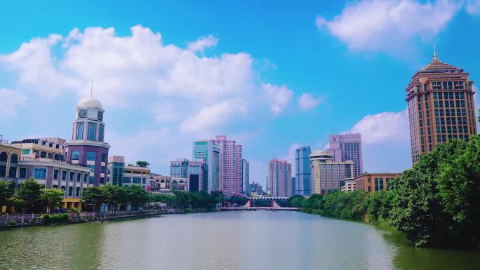 中山石岐岐江河大景延时旅游宣传素材