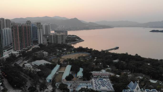 高清航拍香港沙田海边城市风光