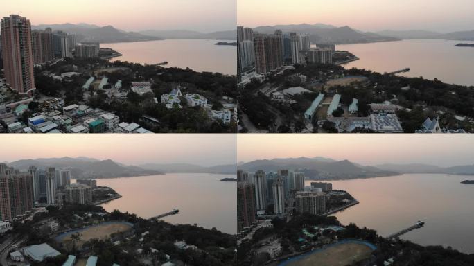 高清航拍香港沙田海边城市风光