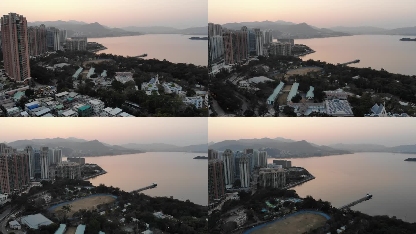 高清航拍香港沙田海边城市风光