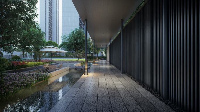 风雨连廊 高端配套设施 会客空间 雨景