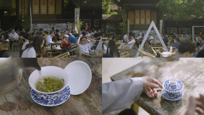 成都茶馆泡茶休闲纳凉空镜4K