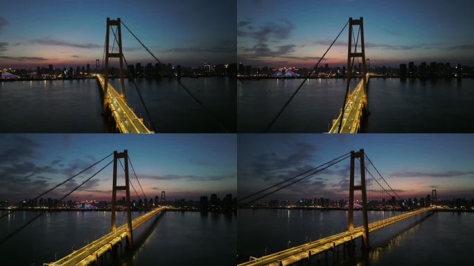 日落后的蓝色时刻杨泗港长江大桥航拍