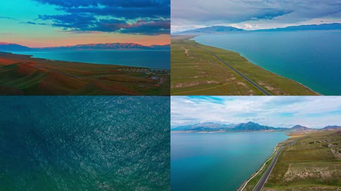 4k航拍新疆赛里木湖（北门日落东段空镜）