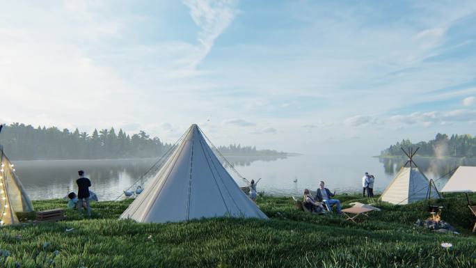 4K湖边帐篷露营度假