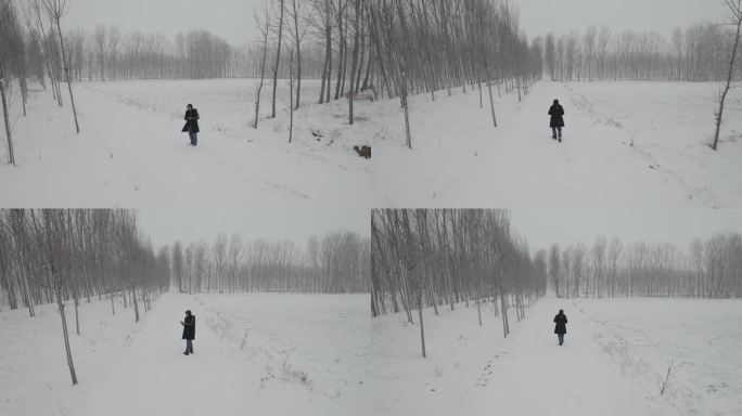 雪地行走无人机跟随丨Dlog灰片素材