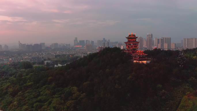 合集 义乌文化地标建筑鸡鸣阁夜景航拍