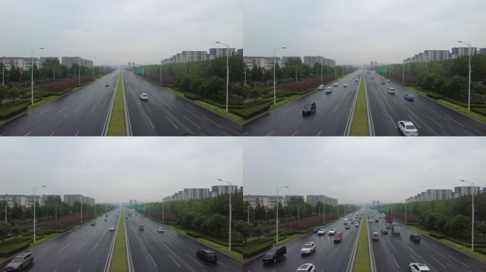实拍4K雨后的郑州马路车流量