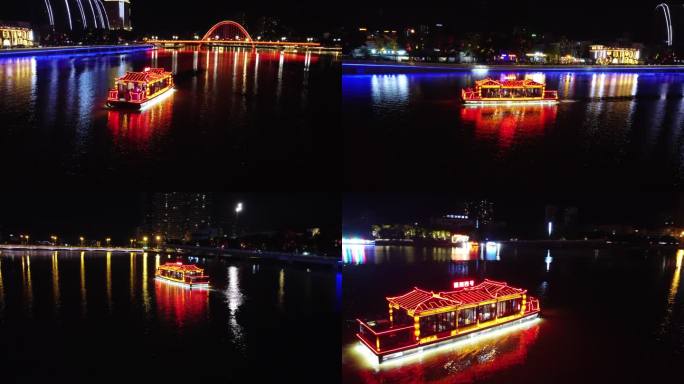 四川省德阳市旌湖游船夜景航拍