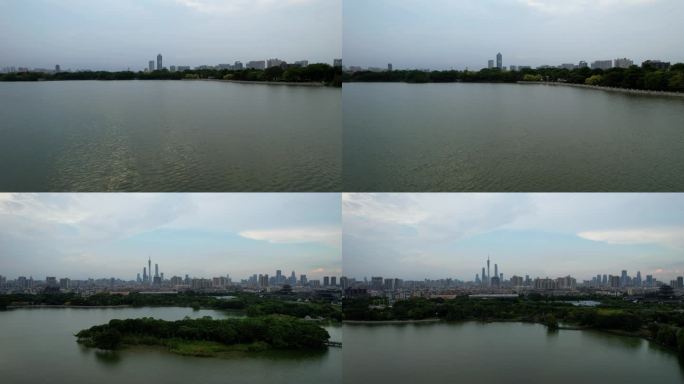广州海珠湖航拍俯瞰公园绿道绿化