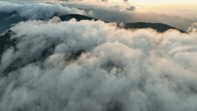 4k 九宫山 日落 云海 风车