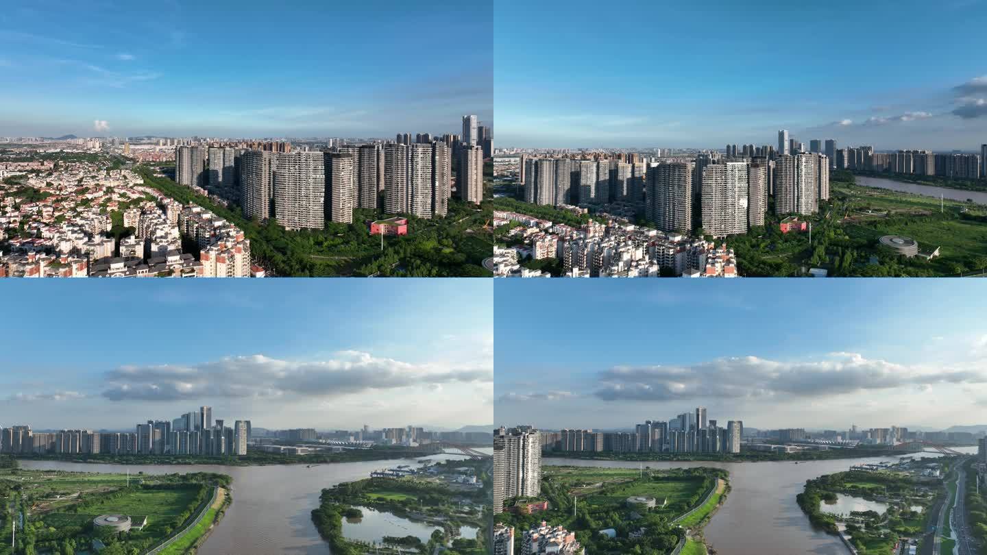 东平河三江交汇航拍远眺东平新城全景