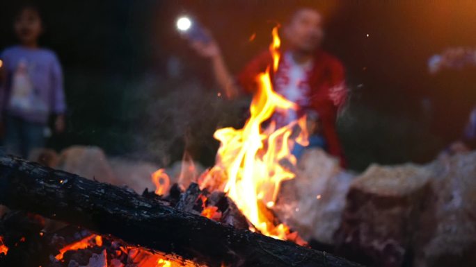 一群人围坐在篝火旁唱歌