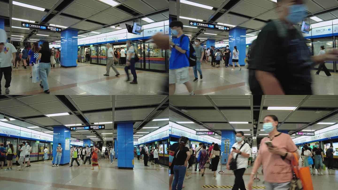 广州地铁上下班高峰期人群人流脚步客流延时