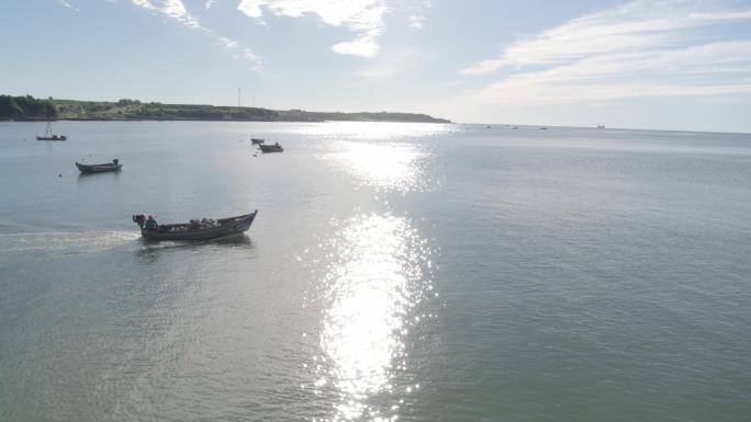 4k航拍海上日出渔民 小船 原素材
