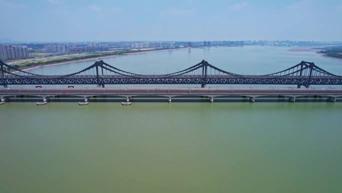 航拍杭州彭埠大桥高铁 4k