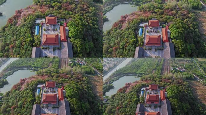 航拍高视角山顶寺庙建筑