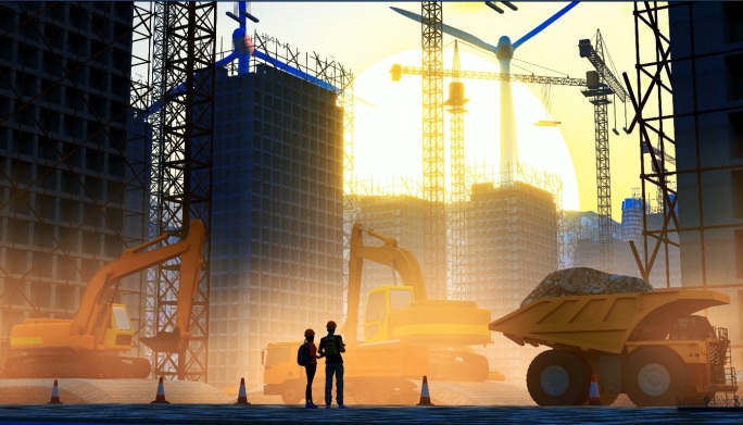 中国速度高速发展城市建设工地施工动画素材