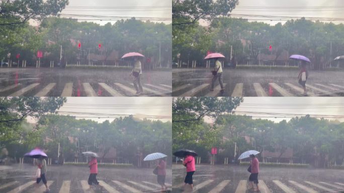 下暴雨 下雨天 雨中行人 车雨水 意境