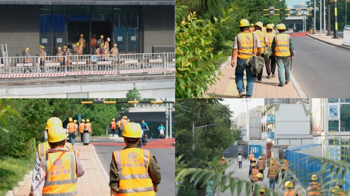 建筑工人下班收工背影