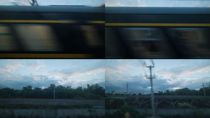晚上夜晚夜幕赶路动车高铁火车窗外风景