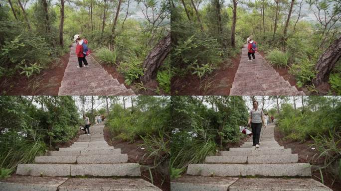 景区陡峭台阶公园登山步道户外徒步下台阶