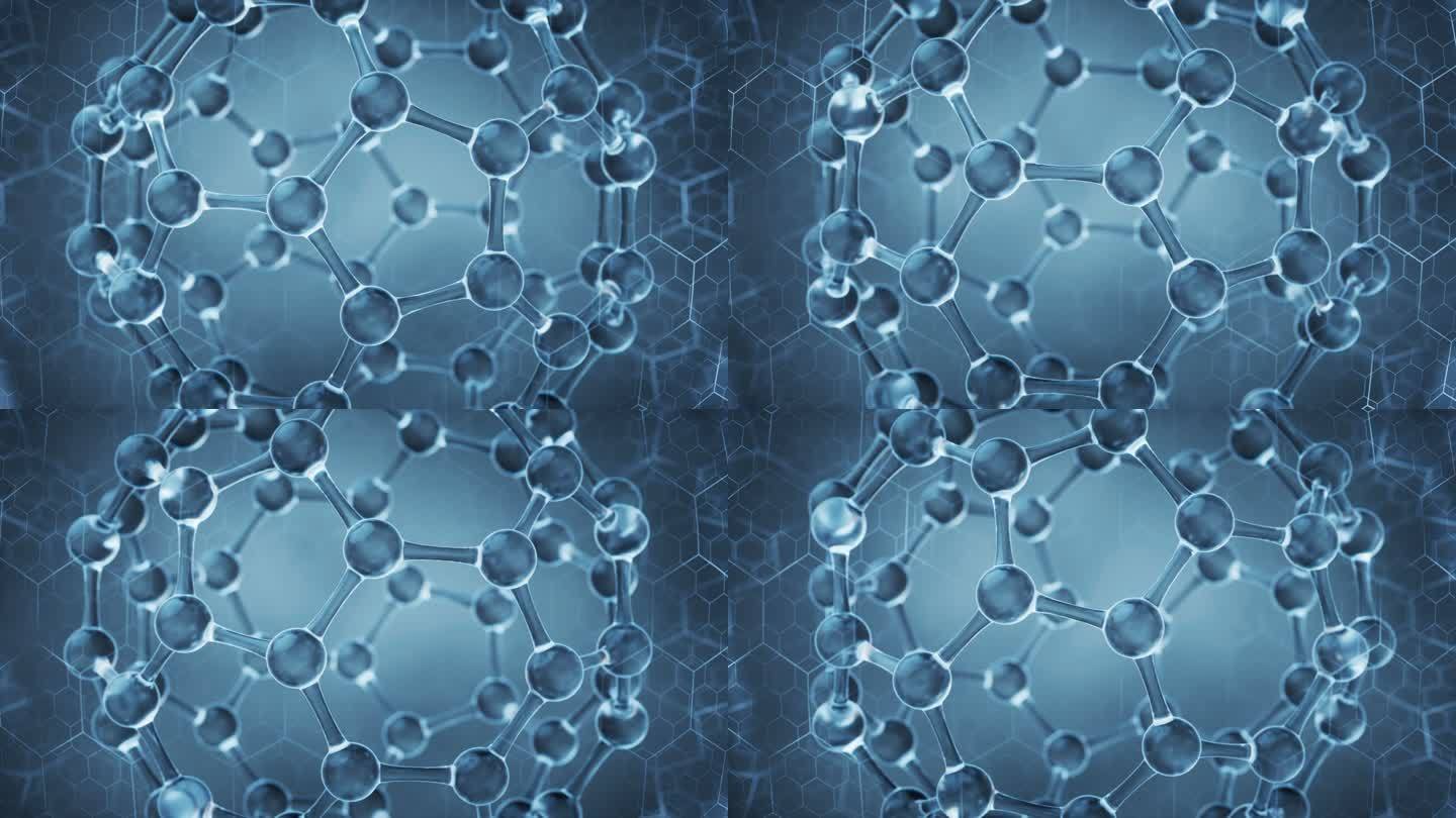 蓝色球形分子结构3D渲染