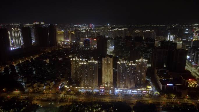 福清天宝陂城市夜景街道无人机视角