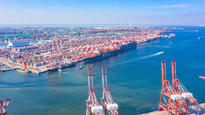 青岛港航拍延时4K