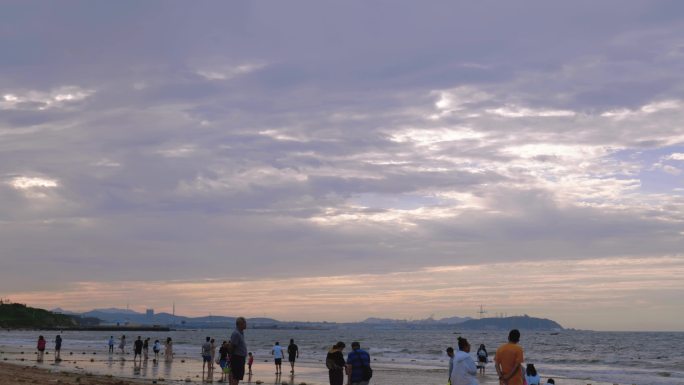 威海逍遥湾海水浴场夕阳落日海边延时