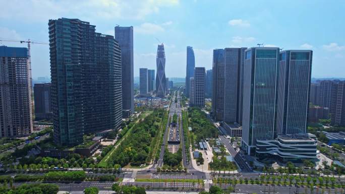 杭州钱江世纪城市心北路建筑群航拍