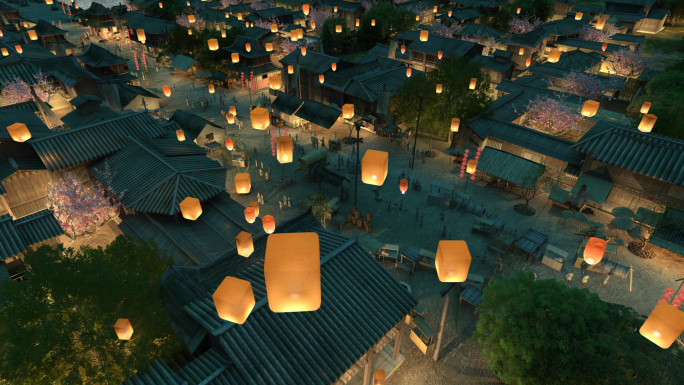 古城夜景古城市大鸟瞰