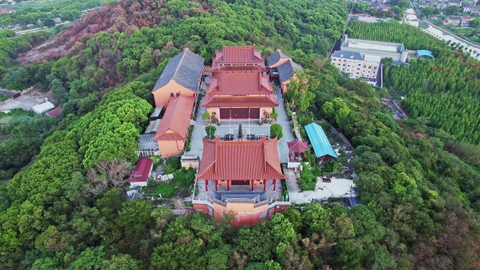 航拍上海小昆山九峰寺建筑风光