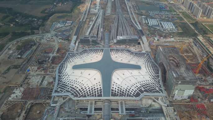 航拍杭州火车西站建设施工工地