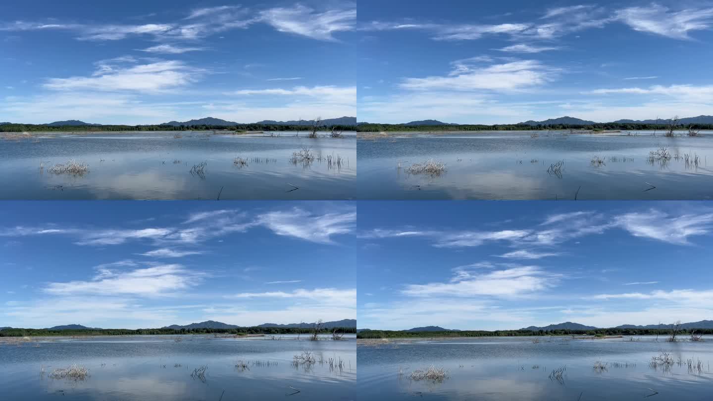 蓝天下的清澈湖水风光宣传片