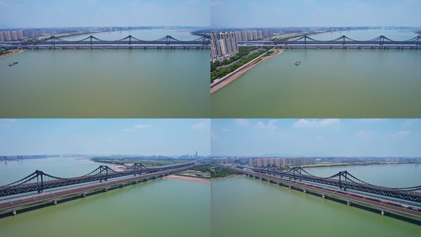 航拍杭州彭埠大桥高铁 4k多镜头