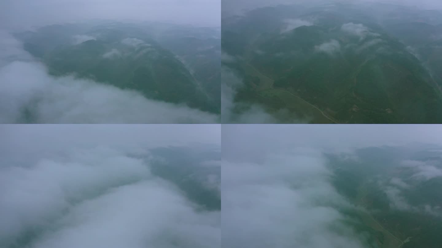云雾下的陕北绿色山川4K航拍
