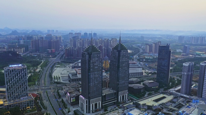 4k临桂双子塔城市 广西桂林发展经济高楼