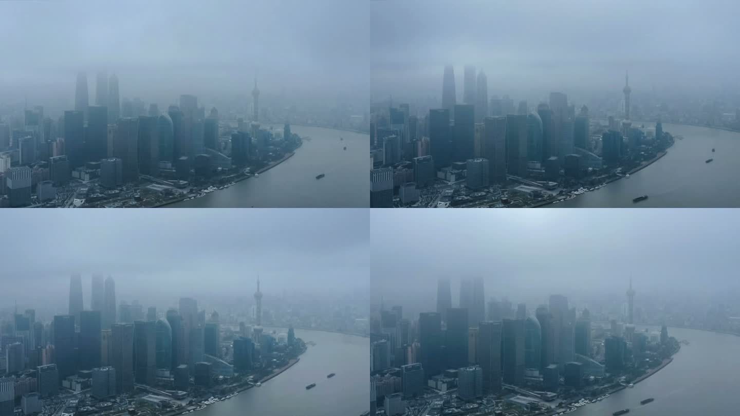 阴云天气下的上海航拍延时