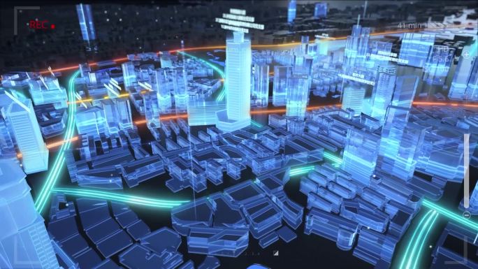 三维科技HUD屏保智慧城市AE模板