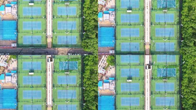 4K正版-俯拍整齐排列的网球场 01